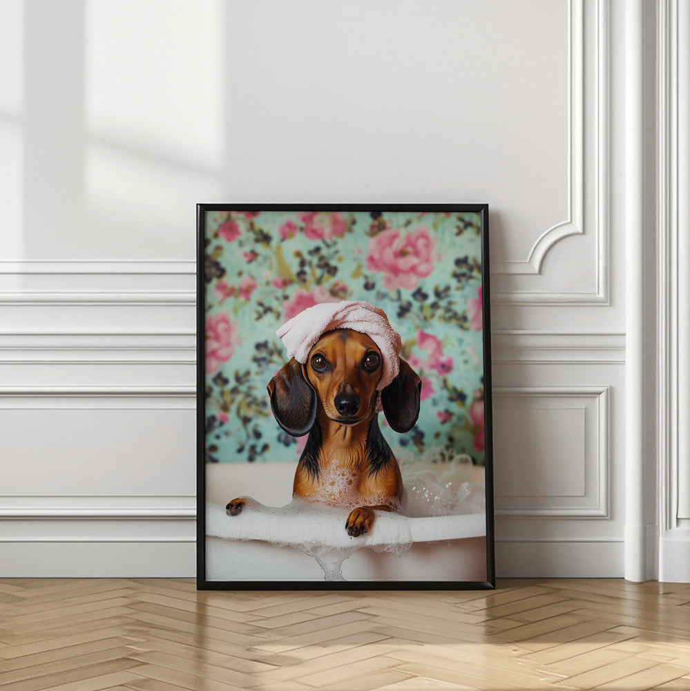 Hora del baño del perro salchicha  ·  cuadro de decoración