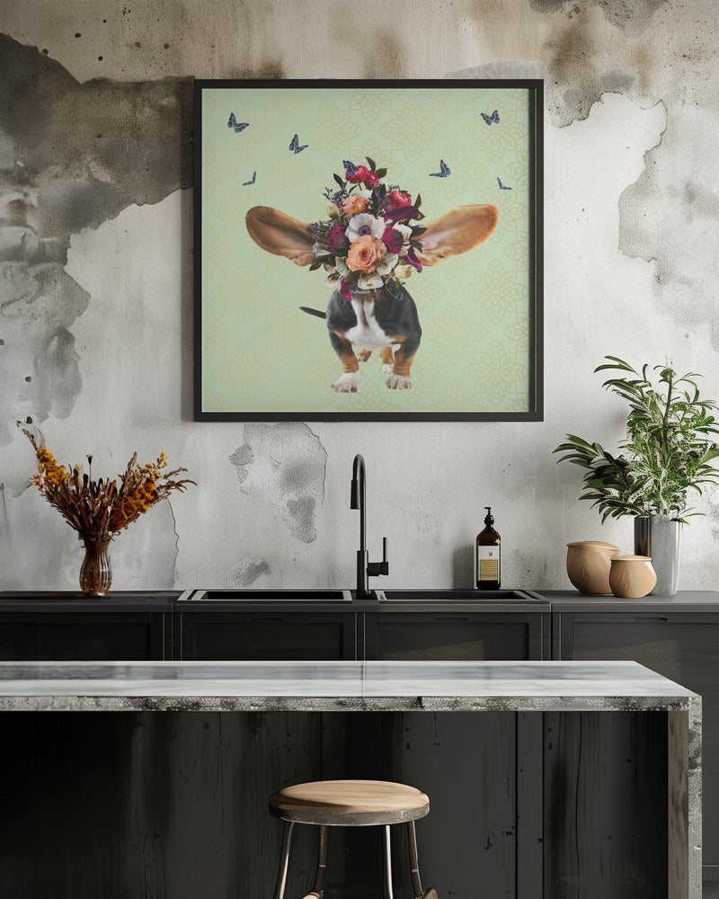 Gorro de flores de primavera para perro  ·  cuadro de decoración