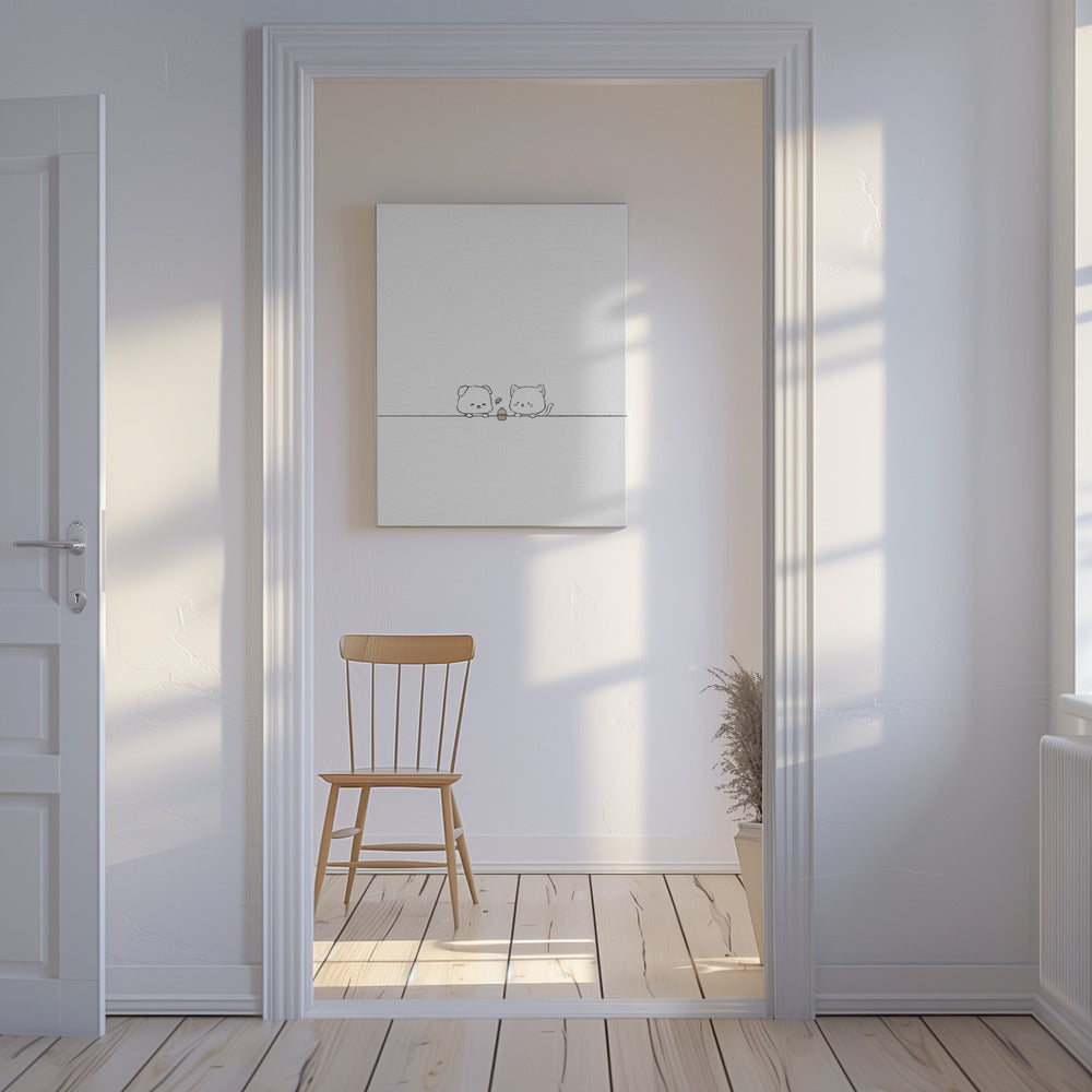 Gato y perro enamorados  ·  cuadro de decoración