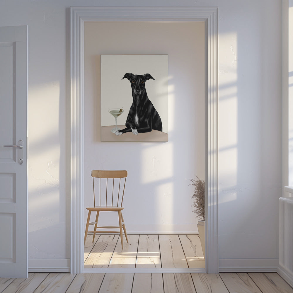 Galgo elegante con martini ·  cuadro de decoración