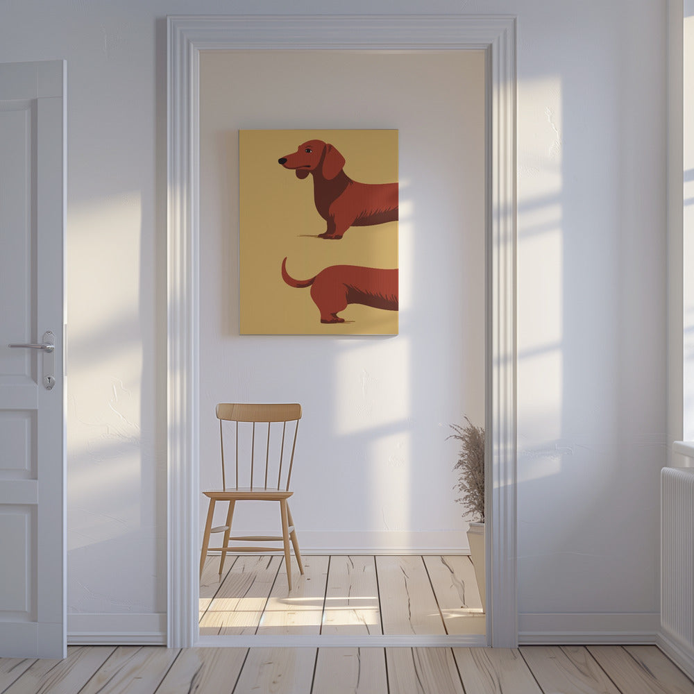 Un perro salchicha en dos mitades  ·  cuadro de decoración