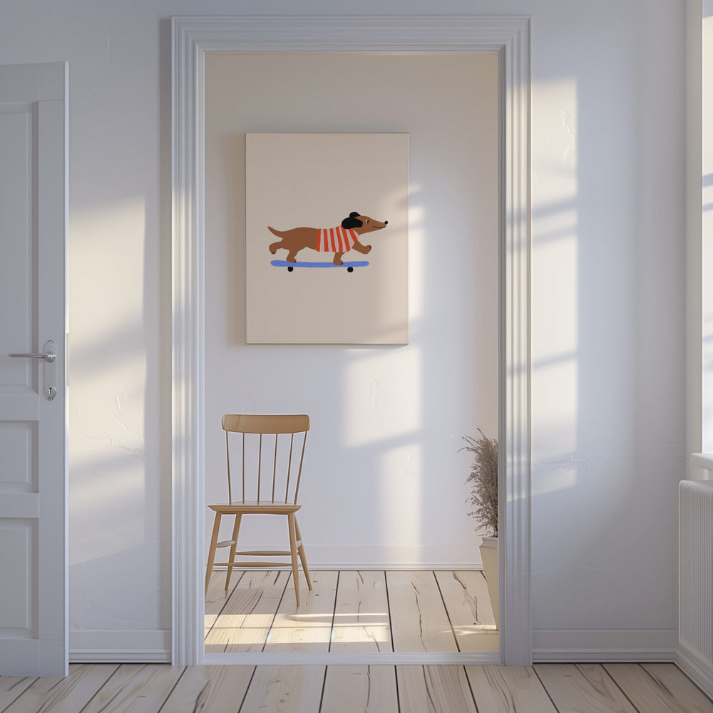 Dachshund en patineta ·  cuadro de decoración