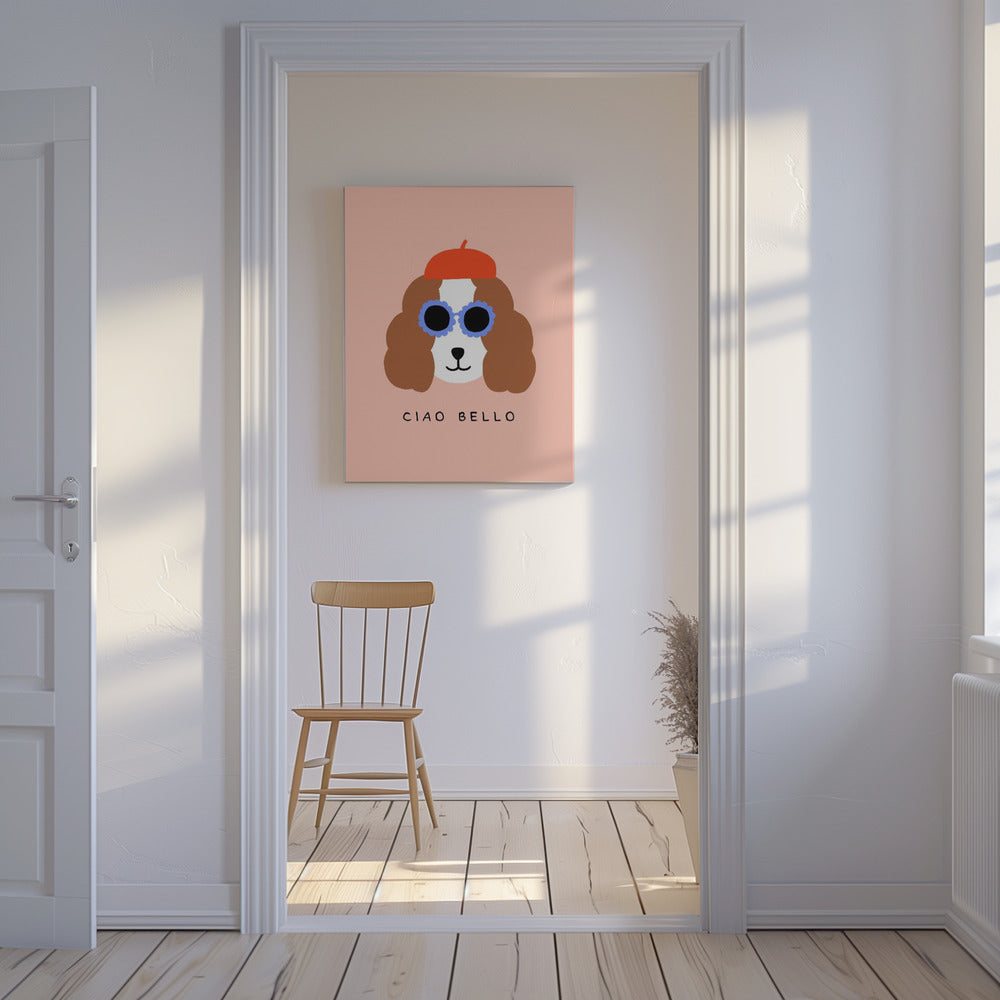 Ciao Bello perro con boina roja  ·  cuadro de decoración