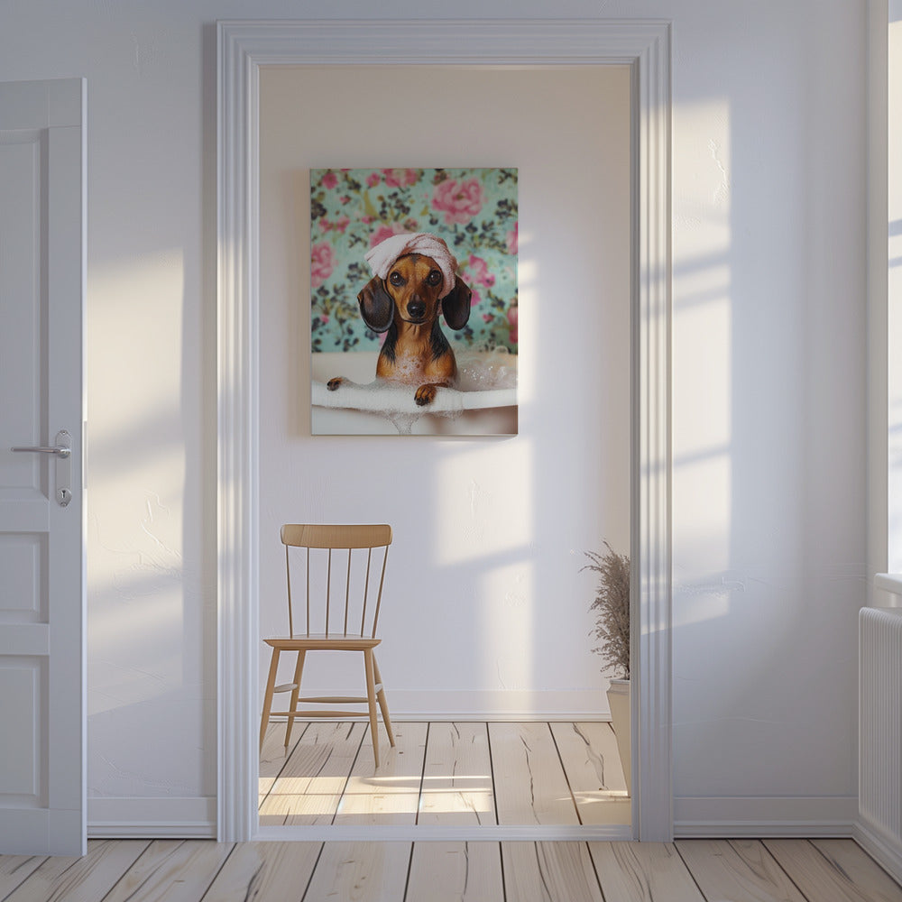 Hora del baño del perro salchicha  ·  cuadro de decoración