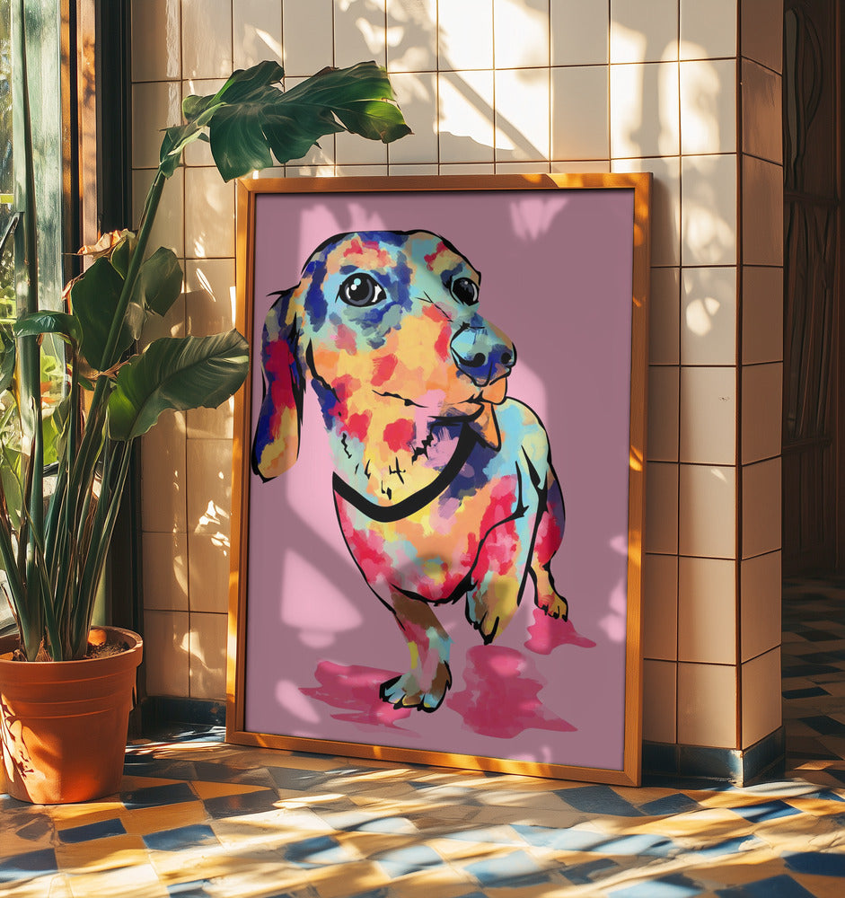 Perro salchicha multicolor  ·  cuadro de decoración