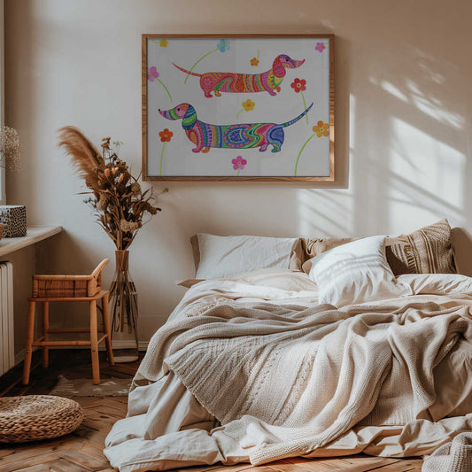 Perros salchicha caprichosos  ·  cuadro de decoración