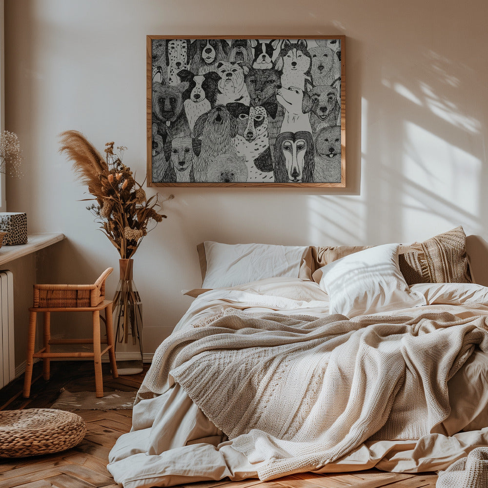 Caras de perros en blanco y negro  ·  cuadro de decoración