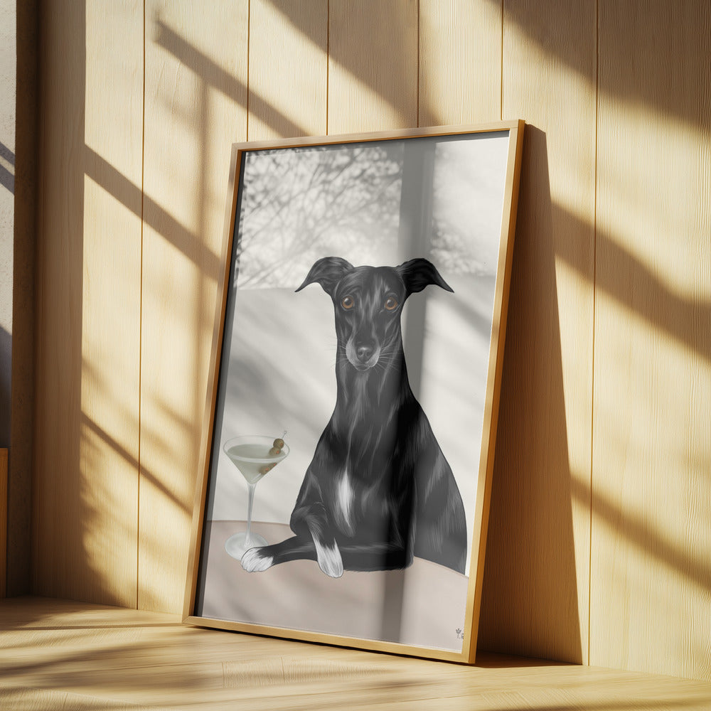 Galgo elegante con martini ·  cuadro de decoración
