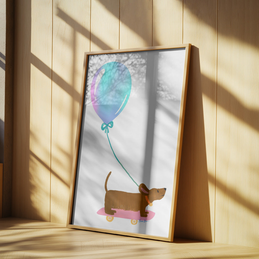 Nunca dejes de jugar - Dachshund con globo  ·  cuadro de decoración