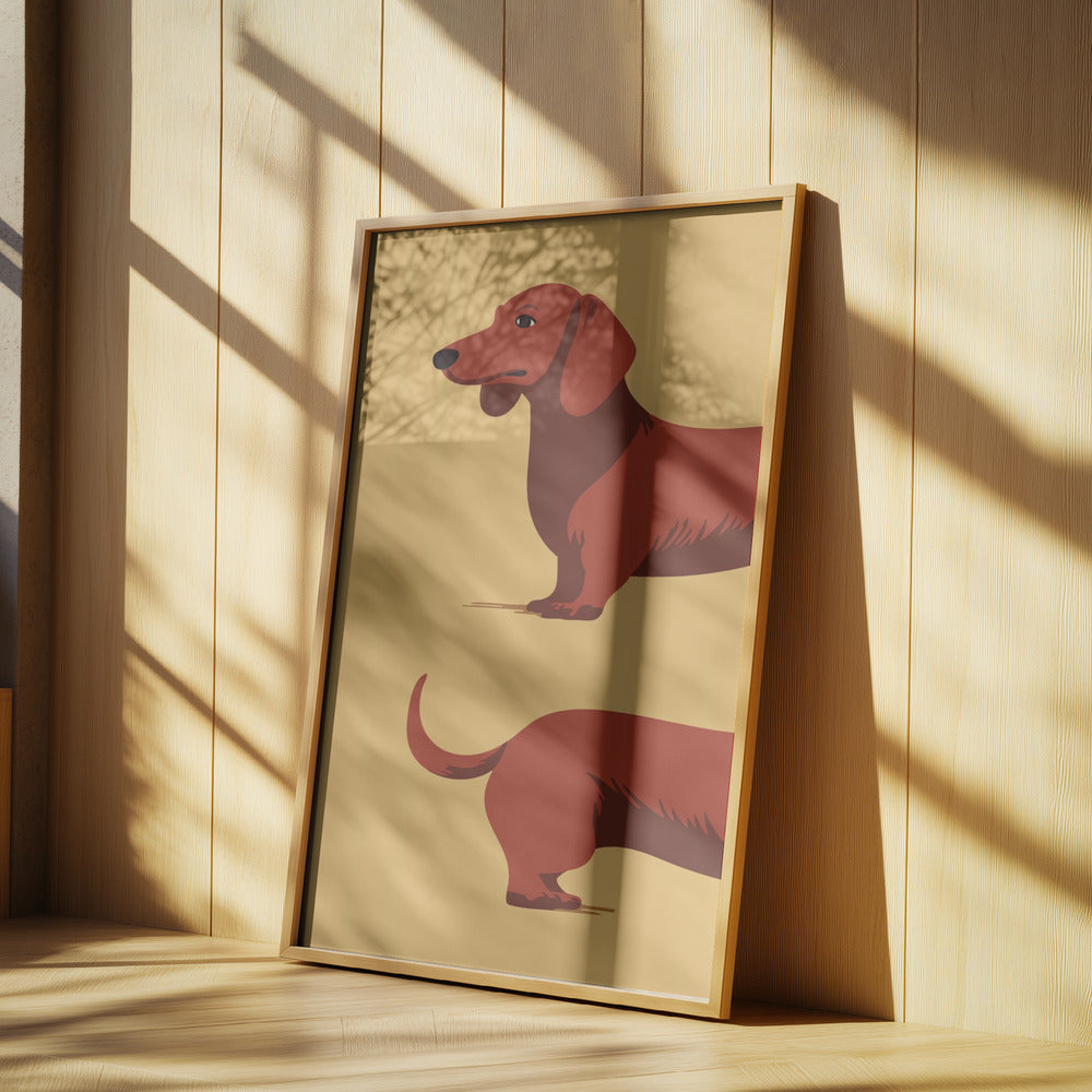 Un perro salchicha en dos mitades  ·  cuadro de decoración