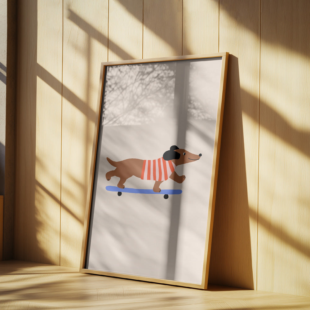 Dachshund en patineta ·  cuadro de decoración