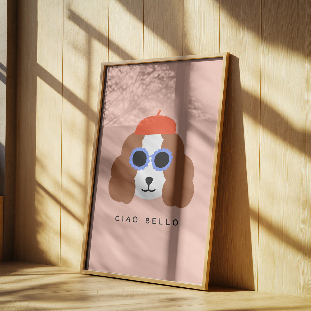 Ciao Bello perro con boina roja  ·  cuadro de decoración