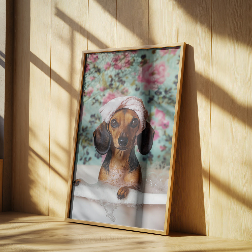 Hora del baño del perro salchicha  ·  cuadro de decoración