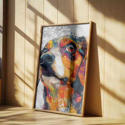 Perro salchicha abstracto colorido  ·  cuadro de decoración