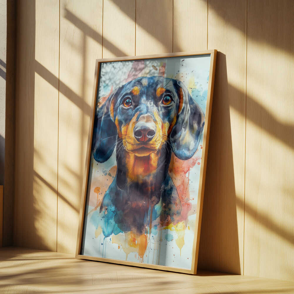 Dachshund abstracto y colorido  ·  cuadro de decoración