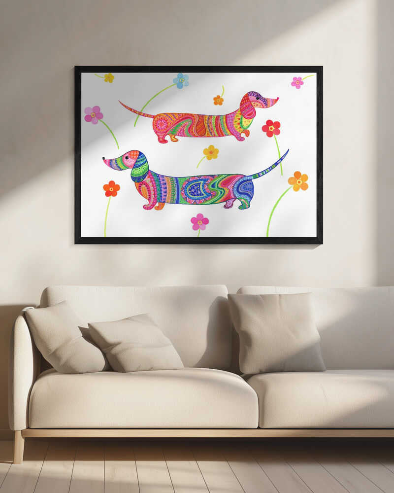 Perros salchicha caprichosos  ·  cuadro de decoración