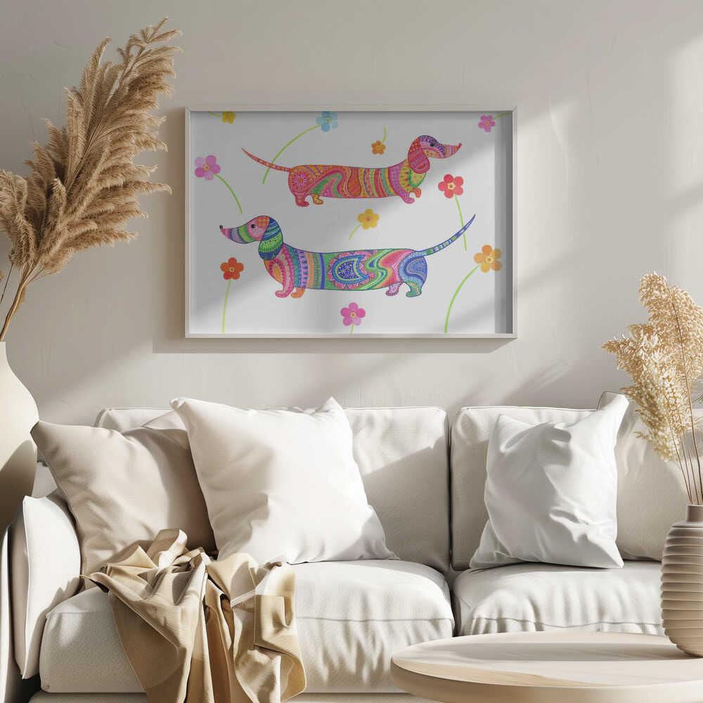 Perros salchicha caprichosos  ·  cuadro de decoración