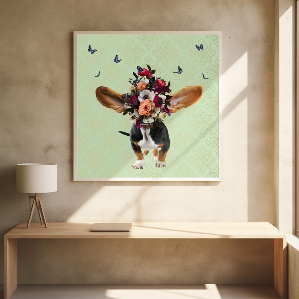 Gorro de flores de primavera para perro  ·  cuadro de decoración