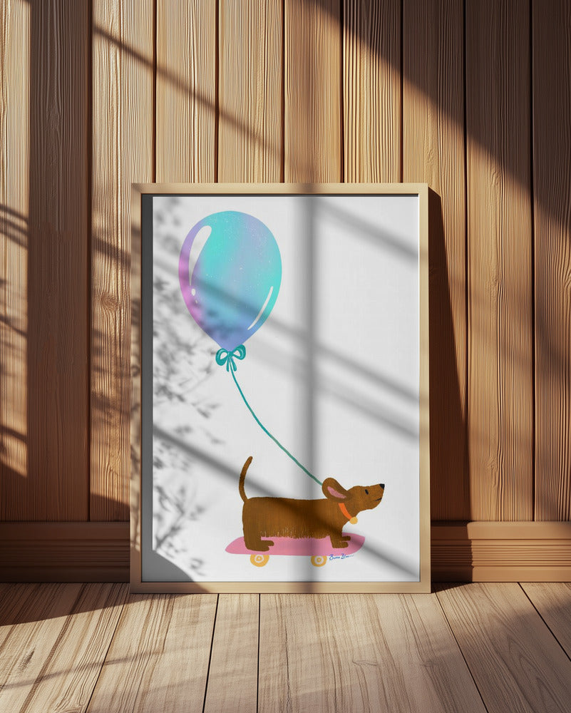Nunca dejes de jugar - Dachshund con globo  ·  cuadro de decoración