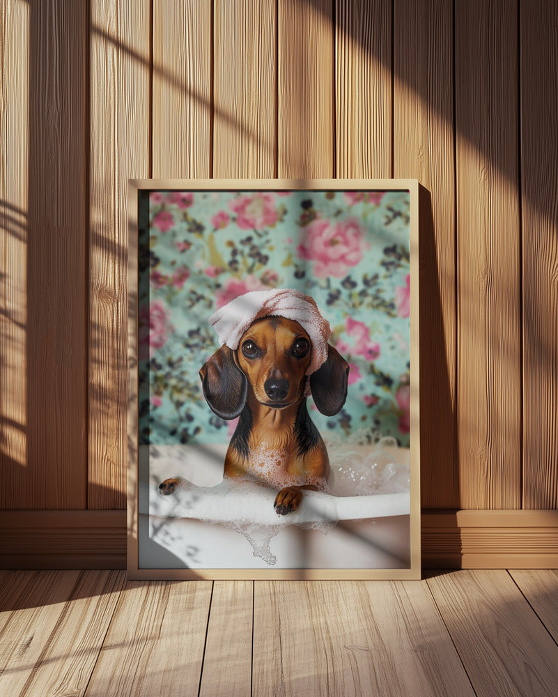Hora del baño del perro salchicha  ·  cuadro de decoración