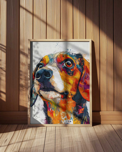 Perro salchicha abstracto colorido  ·  cuadro de decoración